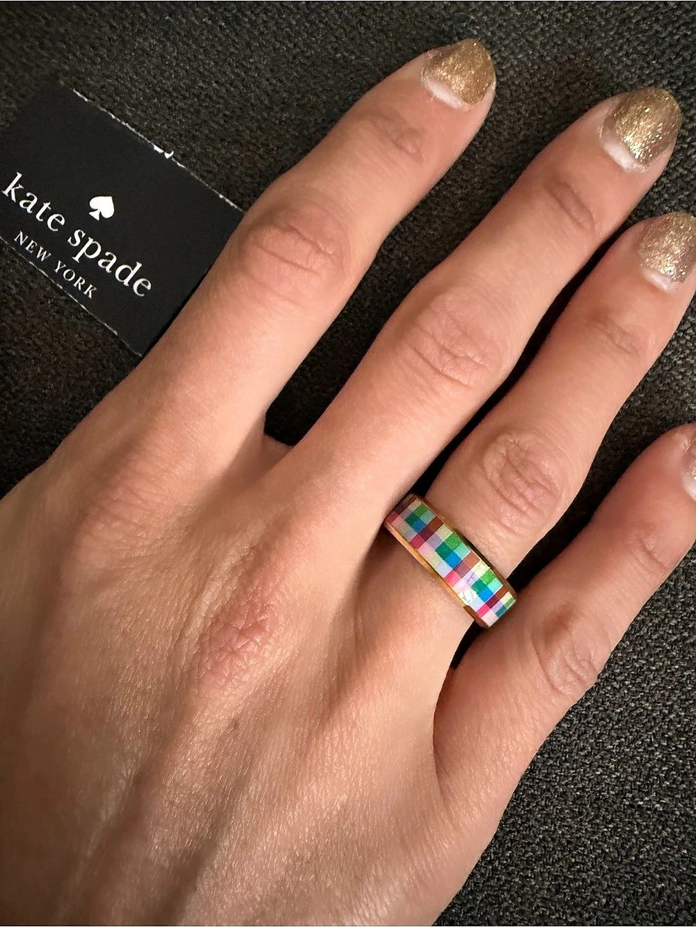 kate spade madras plaid Multicolor Color Block Ring Size 6 NWT